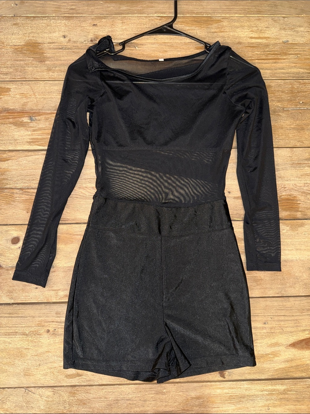 SHEIN Black Long-Sleeve Mesh Romper Shorts